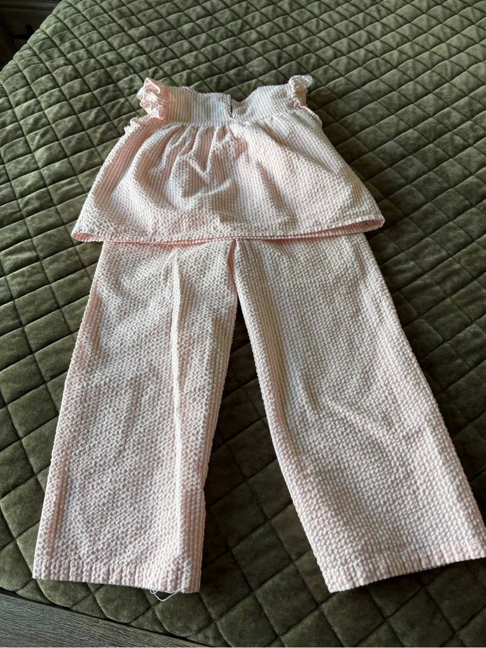 Girls Light Pink Seersucker Pajama Set —